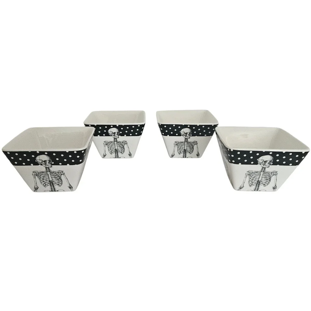 Ciroa Wicked Skeleton Square Ceramic Single Serve Bowls Set of 4 Halloween